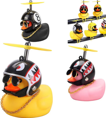 Car Duck with Helmet Broken Wind Pendant Small Yellow Duck Road Bike Motor Helmet Riding Cycling Accessories without Lights