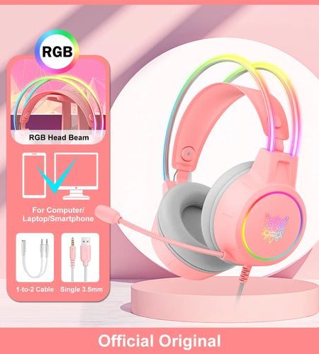 X15 Pro Wired Headphones with RGB Head Beam Flexible Mic Button Control Gaming Headset Gamer for Compute PC