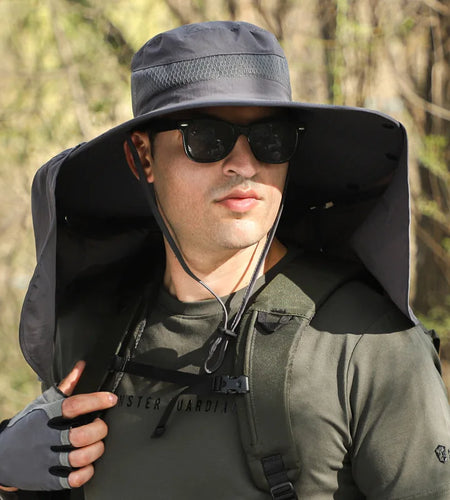 Large Shawl Sunscreen Neck Protection Big Brim Sun Hat Outdoor Leisure Mountaineering Fishing Cap Men Waterproof Fisherman Hats
